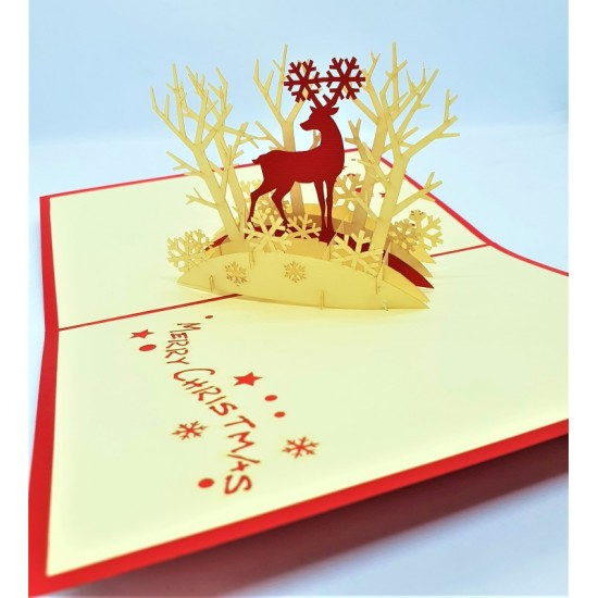 Handmade 3D Pop Up Xmas Card Happy Christmas Reindeer Snowflakes Tree Star David Origami Greetings Christmas Gift Ornament