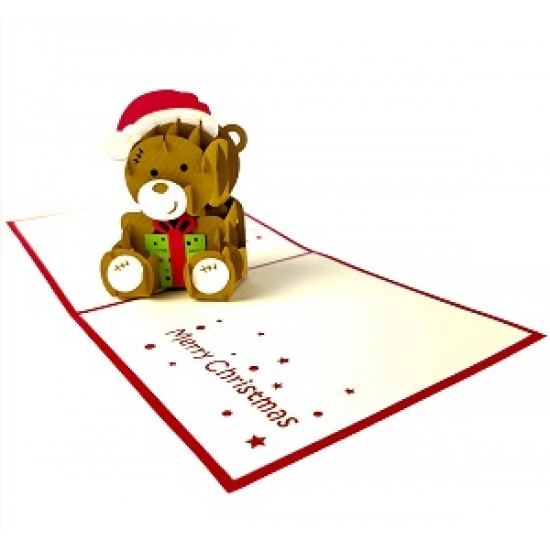 Handmade 3D Pop Up Xmas Card Merry Christmas Teddy Bear Hat Greetings Celebrations Xmas Gift Xmas Decorations