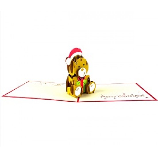 Handmade 3D Pop Up Xmas Card Merry Christmas Teddy Bear Hat Greetings Celebrations Xmas Gift Xmas Decorations