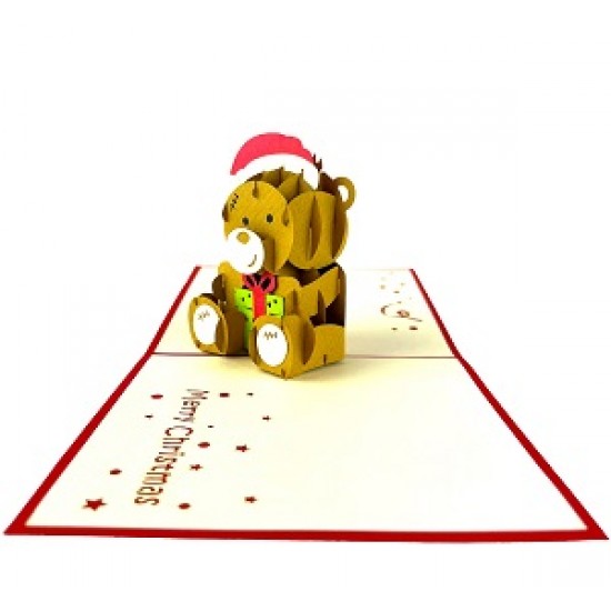 Handmade 3D Pop Up Xmas Card Merry Christmas Teddy Bear Hat Greetings Celebrations Xmas Gift Xmas Decorations