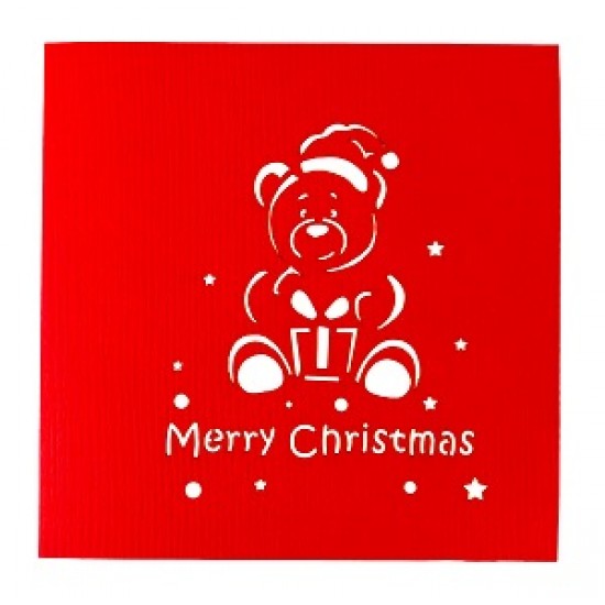 Handmade 3D Pop Up Xmas Card Merry Christmas Teddy Bear Hat Greetings Celebrations Xmas Gift Xmas Decorations