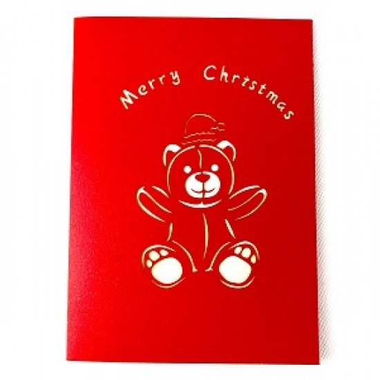 Handmade 3D Pop Up Christmas Card Merry Xmas Teddy Bear Gift Seasonal Greetings Celebrations Card