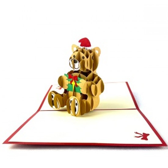 Handmade 3D Pop Up Christmas Card Merry Xmas Teddy Bear Gift Seasonal Greetings Celebrations Card