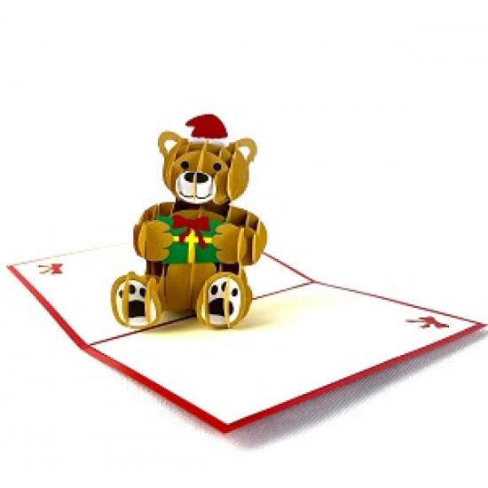 Handmade 3D Pop Up Christmas Card Merry Xmas Teddy Bear Gift Seasonal Greetings Celebrations Card