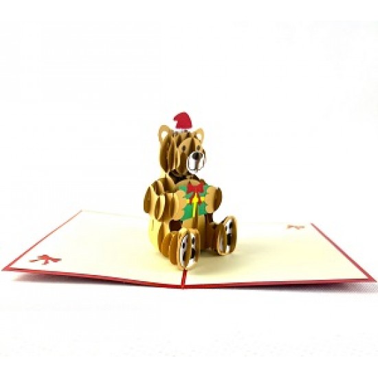 Handmade 3D Pop Up Christmas Card Merry Xmas Teddy Bear Gift Seasonal Greetings Celebrations Card