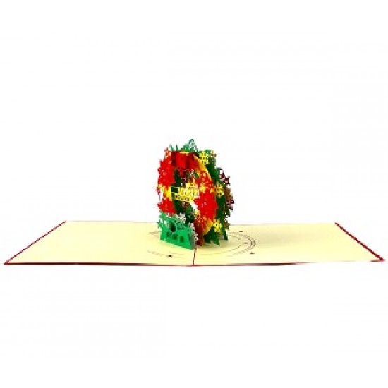 Handmade 3d Pop Up Xmas Card Happy Christmas Green Red Wreath Vintage Origami Greetings Xmas Gift Ornament Decorations