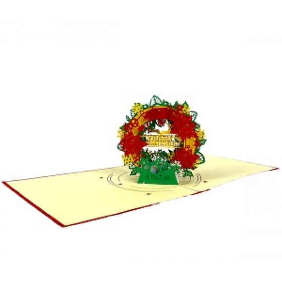 Handmade 3d Pop Up Xmas Card Happy Christmas Green Red Wreath Vintage Origami Greetings Xmas Gift Ornament Decorations