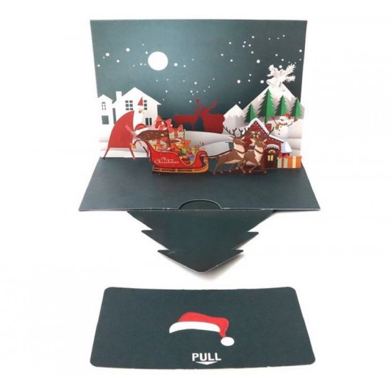 Handmade 3D Pop Up Christmas Card Santa Claus Snowman Reindeer Evergreen Conifer Tree Gift Delivery Card