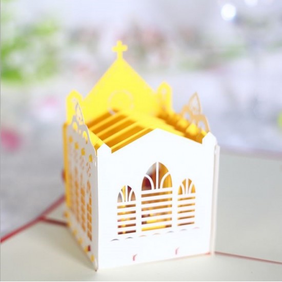 Handmade 3D Pop Up Card Church Wedding Big Day Bride Groom Marriage Anniversary Gift Origami Kirigami Party Invitation Paper Art Stag Night Hen Party