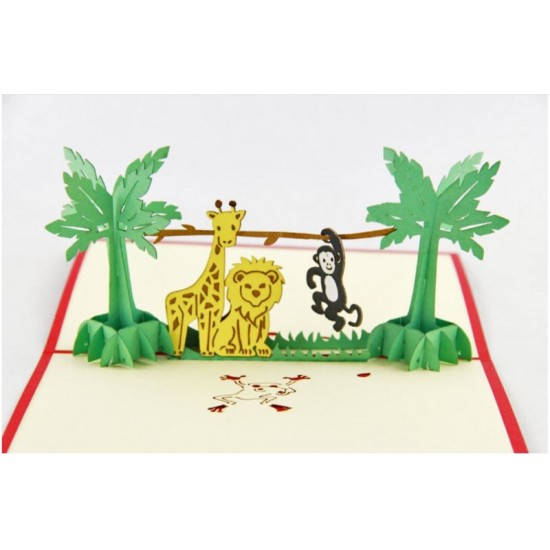 Handmade 3d Pop Up Birthday Card Mother's Day Fathers Day Baby Shower Kid Child Party Enrolment Animal Zoo Jungle Lion Monkey Giraffe Africa