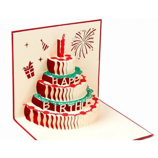 Handmade 3D Pop Up Card Happy Birthday Cake Gift Candle Fireworks Birthday Party Invitation