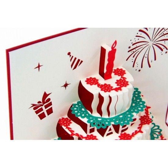 Handmade 3D Pop Up Card Happy Birthday Cake Gift Candle Fireworks Birthday Party Invitation