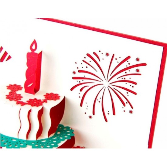 Handmade 3D Pop Up Card Happy Birthday Cake Gift Candle Fireworks Birthday Party Invitation