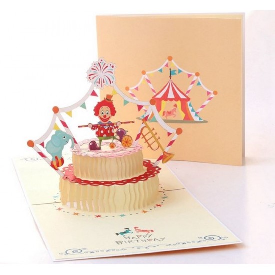 Handmade 3d Pop Up Birthday Card Clown Circus Tent Horse Elephant Jumbo Trumpet Banner Firework Cake Kid Child Partner Girlfriend Boyfriend