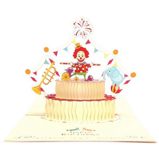 Handmade 3d Pop Up Birthday Card Clown Circus Tent Horse Elephant Jumbo Trumpet Banner Firework Cake Kid Child Partner Girlfriend Boyfriend