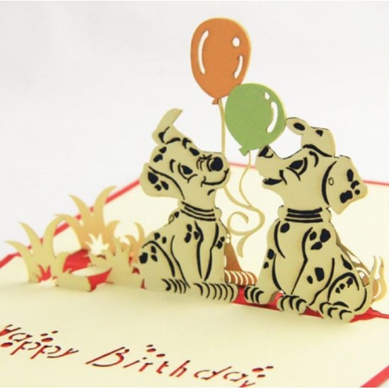 Handmade 3d Pop Up Birthday Card Dalmatians Dog Animal Pet Partner Friend Papercraft Laser Cut Origami Kirigami Country Vintage Balloon Gift