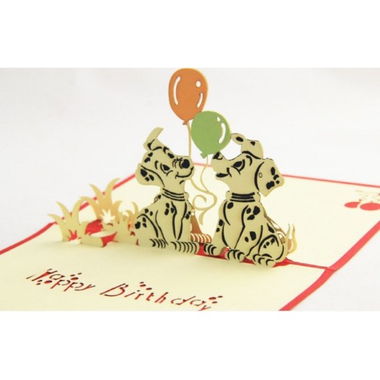 Handmade 3d Pop Up Birthday Card Dalmatians Dog Animal Pet Partner Friend Papercraft Laser Cut Origami Kirigami Country Vintage Balloon Gift