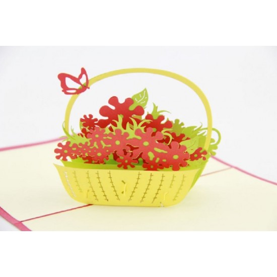 Handmade 3d Pop Up Popup Card Flower Basket Butterfly Birthday Valentines Mother's Day Easter Wedding Party Garden Invitation Gift For Her