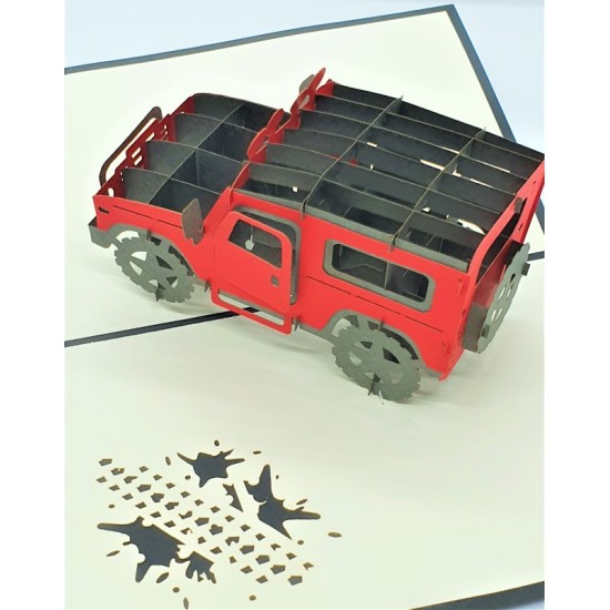 Handmade 3D Pop Up Card Land Rover Red Black Birthday Wedding Anniversary Father's Day Valentine's Day Graduation Holiday Camp Outdoor Party