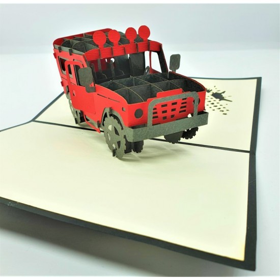 Handmade 3D Pop Up Card Land Rover Red Black Birthday Wedding Anniversary Father's Day Valentine's Day Graduation Holiday Camp Outdoor Party