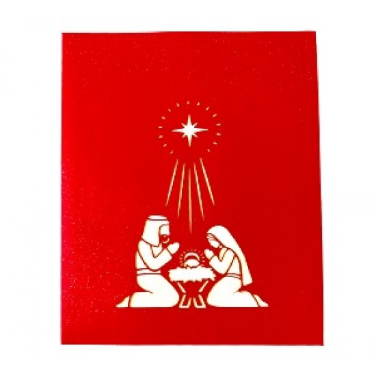 Handmade 3D Pop Up Christmas Card Baby Jesus Saint Mary Joseph Manger Merry Christmas Nativity Religious Seasonal Greeting Celebration Card