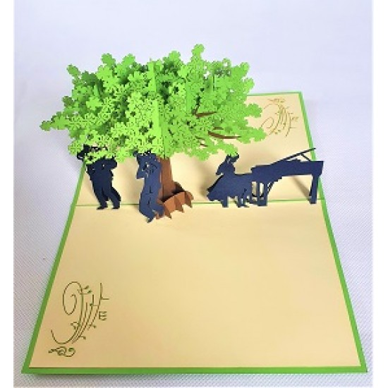 Handmade 3D Pop Up Card Musician Tree Pianist Violinist Saxophonist Band Concert Birthday Greetings Wedding Anniversary Father's Day Mother's Day Valentine's Day