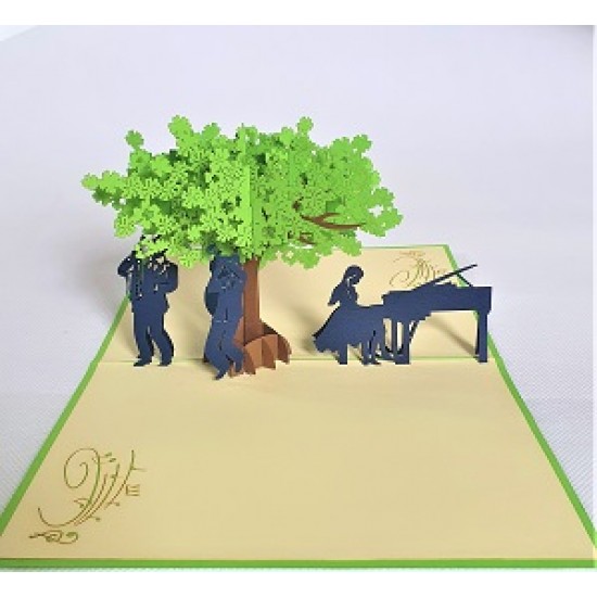 Handmade 3D Pop Up Card Musician Tree Pianist Violinist Saxophonist Band Concert Birthday Greetings Wedding Anniversary Father's Day Mother's Day Valentine's Day