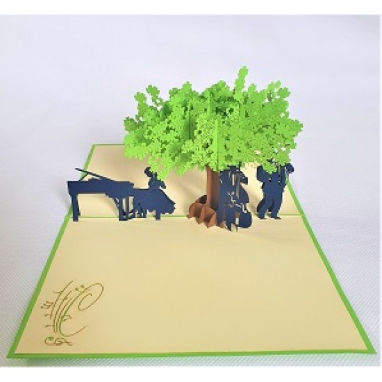 Handmade 3D Pop Up Card Musician Tree Pianist Violinist Saxophonist Band Concert Birthday Greetings Wedding Anniversary Father's Day Mother's Day Valentine's Day