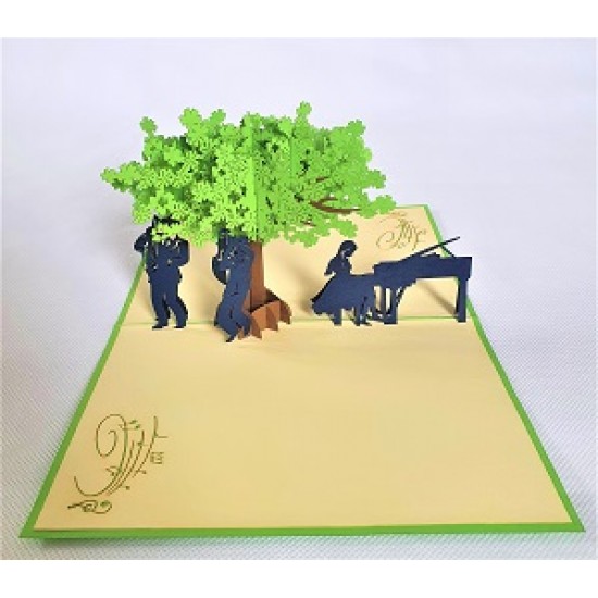 Handmade 3D Pop Up Card Musician Tree Pianist Violinist Saxophonist Band Concert Birthday Greetings Wedding Anniversary Father's Day Mother's Day Valentine's Day