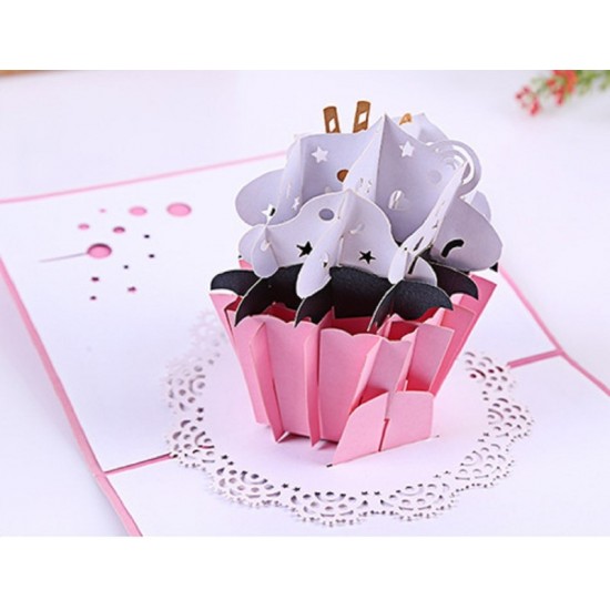 Handmade Origami Paper Craft Paper Art 3d Pop Up Pink Birthday Cup Cake Cards Valentines Card Mother's Day Card Father's Day Card Wedding Card Gift Love Heart Star White Lace Brown Chocolate Bar Stick Gifts For Her