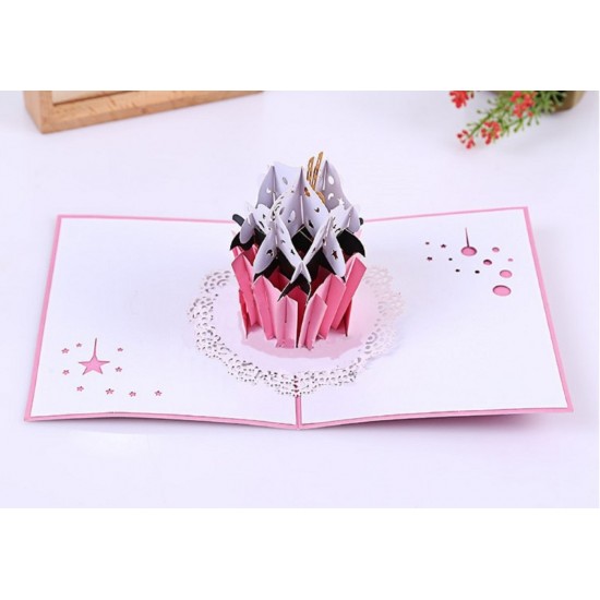 Handmade Origami Paper Craft Paper Art 3d Pop Up Pink Birthday Cup Cake Cards Valentines Card Mother's Day Card Father's Day Card Wedding Card Gift Love Heart Star White Lace Brown Chocolate Bar Stick Gifts For Her