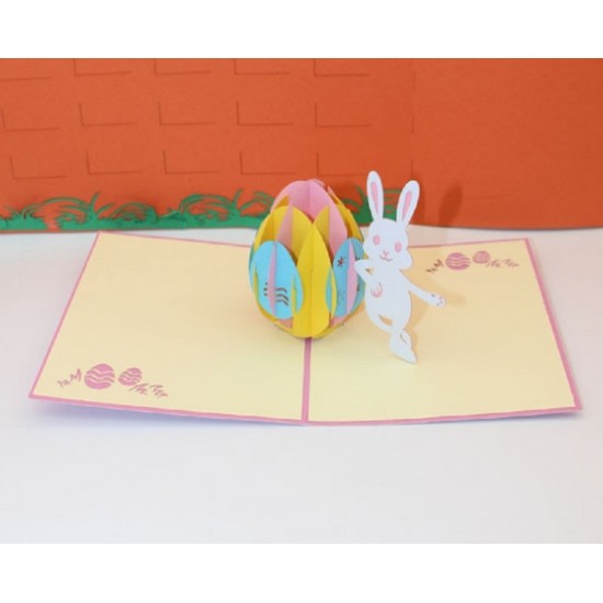 Handmade 3d Pop Up Popup Card Easter Pink Rabbit Egg Birthday New Baby Boy Girl Birth Baptism Christening Party Invitation Wedding Enrolment For Her Him Friend Family