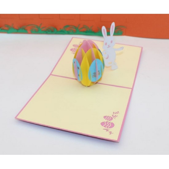 Handmade 3d Pop Up Popup Card Easter Pink Rabbit Egg Birthday New Baby Boy Girl Birth Baptism Christening Party Invitation Wedding Enrolment For Her Him Friend Family