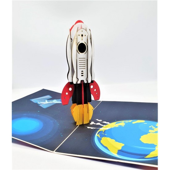 Handmade 3D Pop Up Card Rocket Space Birthday Valentine's Day Wedding Anniversary Father's Day Pilot Pass Exam Kid Child Celebrations Graduation New Job Greetings