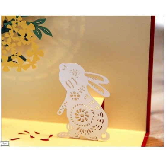 Handmade 3D Pop Up Card Rabbit Moon Tree Birthday Easter Mother's day Father's day Wedding Anniversary Valentine's day New Pet Animal New Home New Garden Thank you Retirement Mid Autumn Festival Blank Card