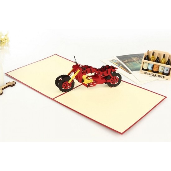 Handmade 3D Pop Up Card Red Motorbike Birthday Valentines Day Father's Day Vacation Leaving Retirement Wedding Anniversary Blank Card