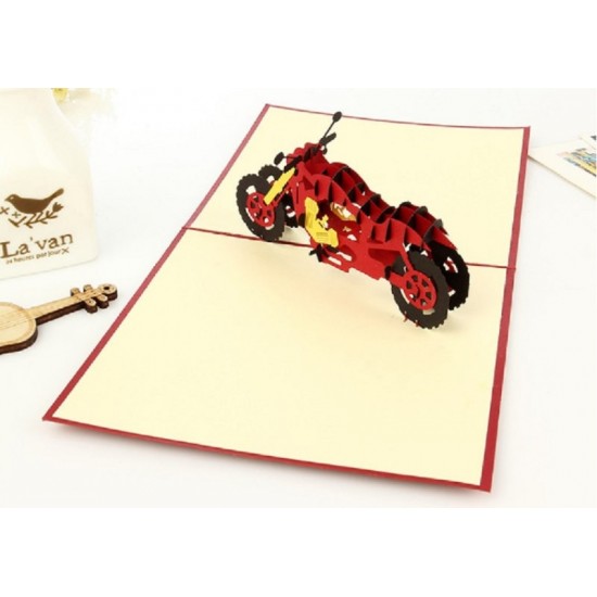 Handmade 3D Pop Up Card Red Motorbike Birthday Valentines Day Father's Day Vacation Leaving Retirement Wedding Anniversary Blank Card