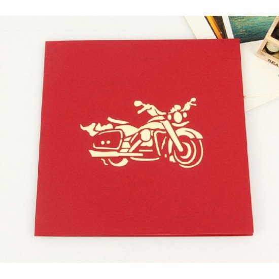 Handmade 3D Pop Up Card Red Motorbike Birthday Valentines Day Father's Day Vacation Leaving Retirement Wedding Anniversary Blank Card