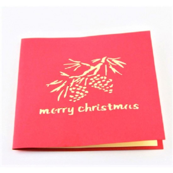 Handmade 3D Pop Up Christmas Card, Greeting Card, Happy Christmas Red Green Evergreen Conifer Pine Tree Card