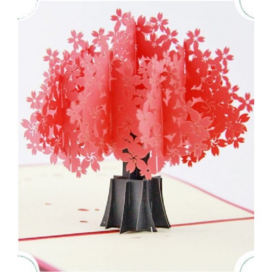 Handmade 3d Pop Up Popup Card Red Sakura Cherry Blossom Tree Birthday Valentines Mother's Day Easter Engagement Wedding Anniversary Card Party Invitation Garden Show Him Her Friend Family Colleague