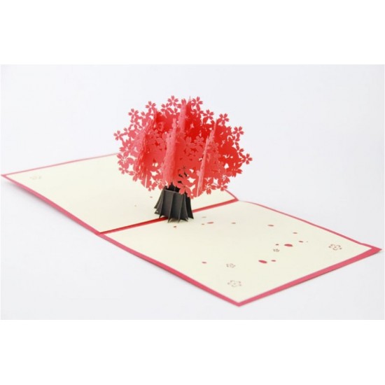 Handmade 3d Pop Up Popup Card Red Sakura Cherry Blossom Tree Birthday Valentines Mother's Day Easter Engagement Wedding Anniversary Card Party Invitation Garden Show Him Her Friend Family Colleague