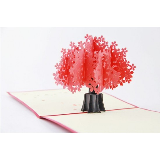 Handmade 3d Pop Up Popup Card Red Sakura Cherry Blossom Tree Birthday Valentines Mother's Day Easter Engagement Wedding Anniversary Card Party Invitation Garden Show Him Her Friend Family Colleague