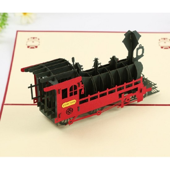 Handmade 3D Pop Up Card Vintage Steam Train Birthday Valentine's Day Anniversary Father's Day Mother's Day 