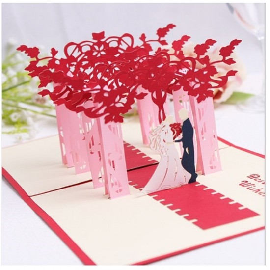 Handmade Origami Papercraft Paperart 3d Popup Wedding Valentine's Day Cards Groom Bride Flower Red Pink Ceremony Big Day Sweet Fairy Tale