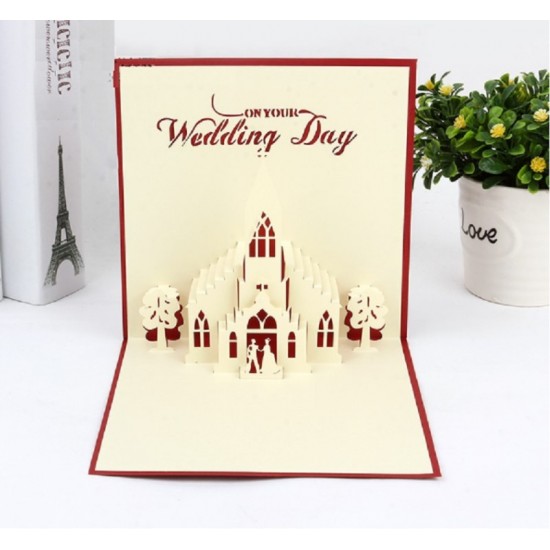 Handmade 3d Pop Up Card Big Day Church Wedding Red Blue Ceremony Birthday Marriage Proposal Valentines Engagement Party Invitation Gift Her