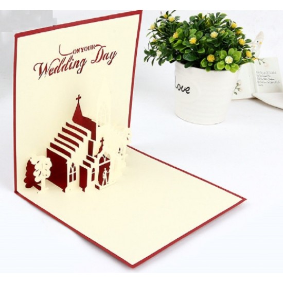 Handmade 3d Pop Up Card Big Day Church Wedding Red Blue Ceremony Birthday Marriage Proposal Valentines Engagement Party Invitation Gift Her