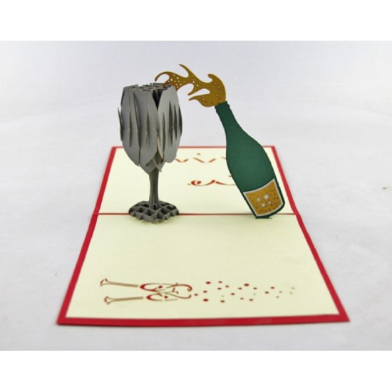 Handmade 3d Pop Up Card Champagne Wine Glass Birthday Father's Day Wedding Gift Anniversary Graduation Valentines Day Christmas Thanksgiving Engagement Present To Him Her Friend Family.